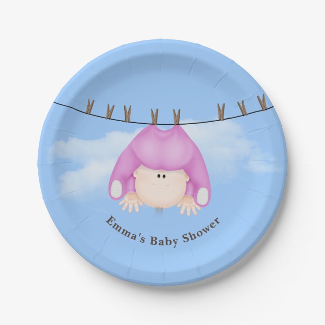 Baby Girl on Clothesline Paper Plates (Front)