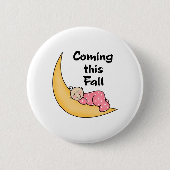 Baby Girl on Moon Fall Pinback Button (Front)