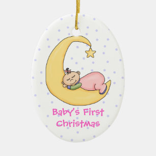 Baby Girl on Moon First Christmas Ornament