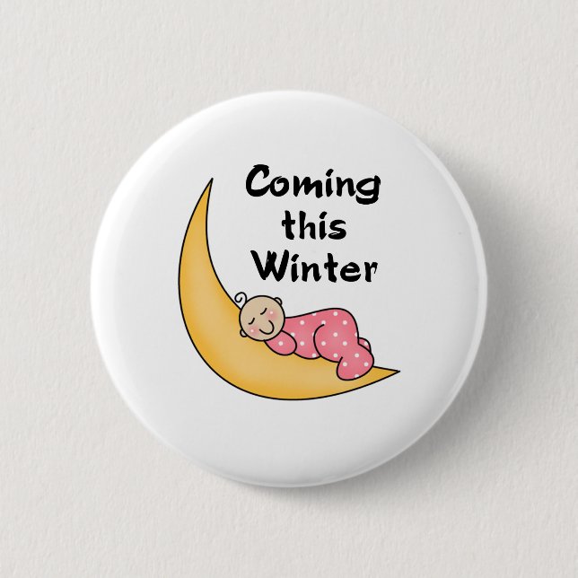 Baby Girl on Moon Winter Button (Front)
