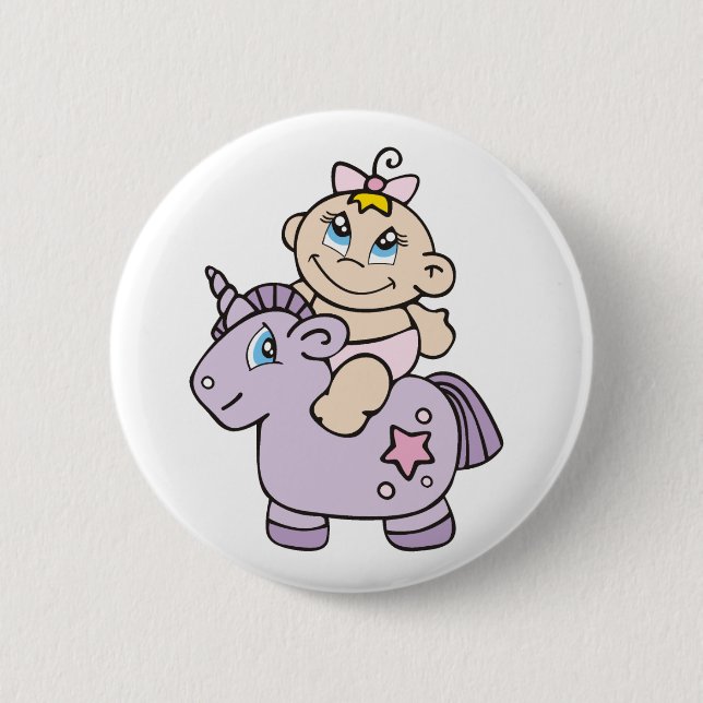Baby Girl on Unicorn Pinback Button (Front)