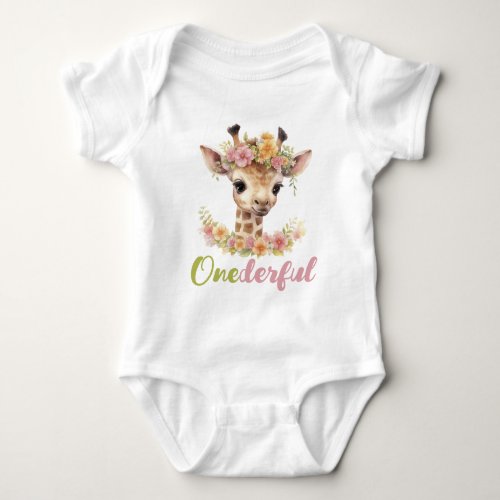 Baby Girl Onederful Giraffe Wild One 1st Birthday Baby Bodysuit