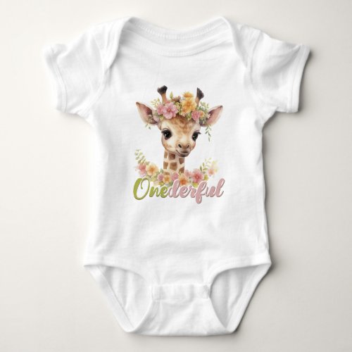 Baby Girl Onederful Giraffe Wild One 1st Birthday Baby Bodysuit