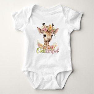 Baby Girl Onederful Giraffe Wild One 1st Birthday Bodysuit