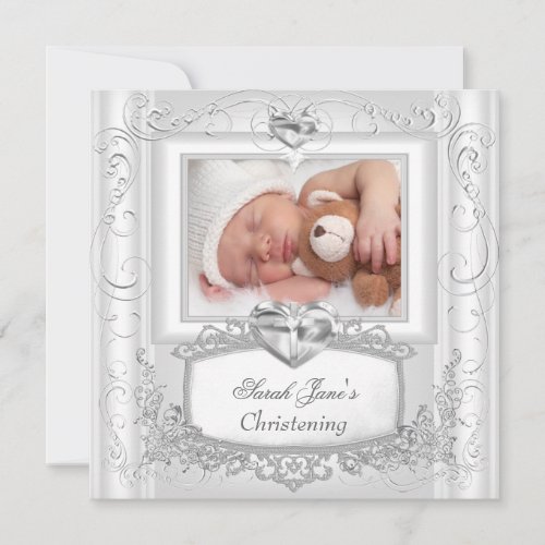 Baby Girl or Boy Christening Baptism Cross White Invitation