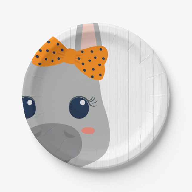 Baby Girl Orange Donkey Baby Shower Paper Plates (Front)