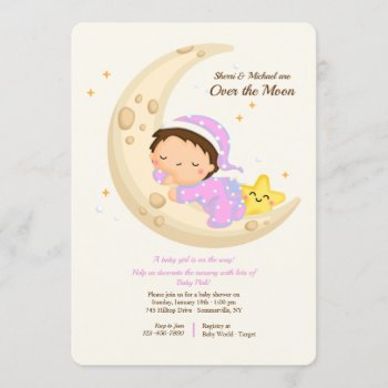 Baby Girl Over The Moon Baby Shower Invitation by heartfeltclub at Zazzle