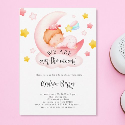 Baby Girl Over the Moon Baby Shower Invitation
