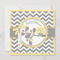 Baby Girl Owl Chevron Print Baby Shower Invitation