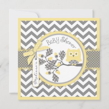Baby Girl Owl Chevron Print Baby Shower Invitation by NouDesigns at Zazzle
