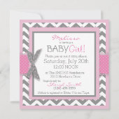 Baby Girl Owl Chevron Print Baby Shower Invitation (Back)
