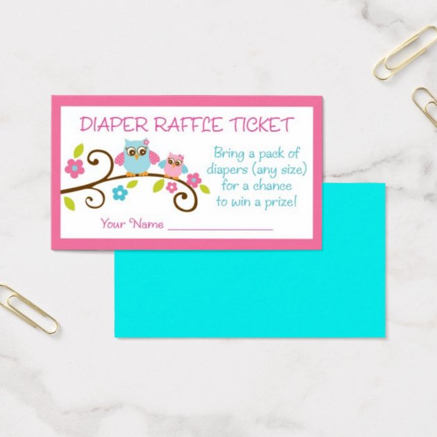 Baby Girl Owl Diaper Raffle Tickets