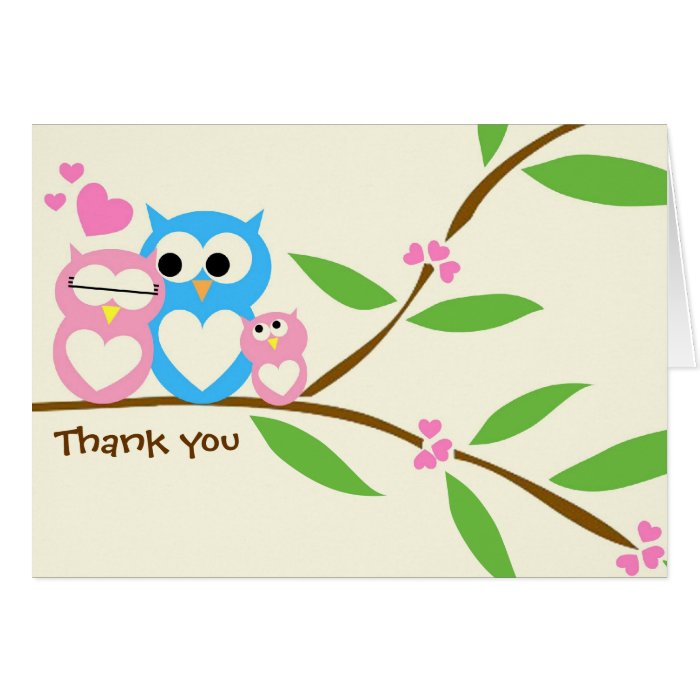 Baby Girl Owl Thank You Note Card