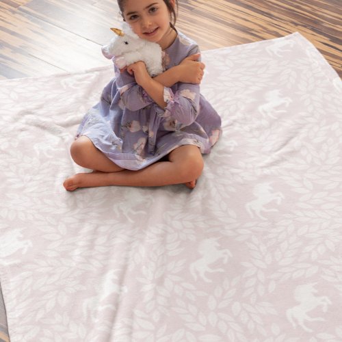 Baby Girl Pale Pink and White Unicorn Pattern Fleece Blanket