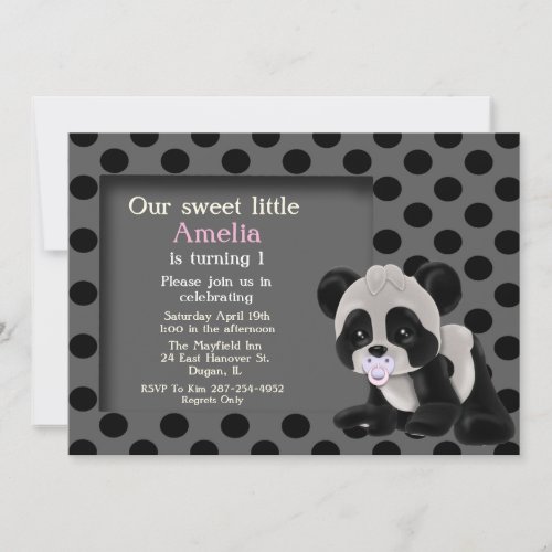 Baby Girl Panda Bear 1st Birthday Invitation