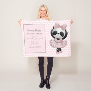 Baby Girl Panda Bear Pink Birth Announcement Fleece Blanket