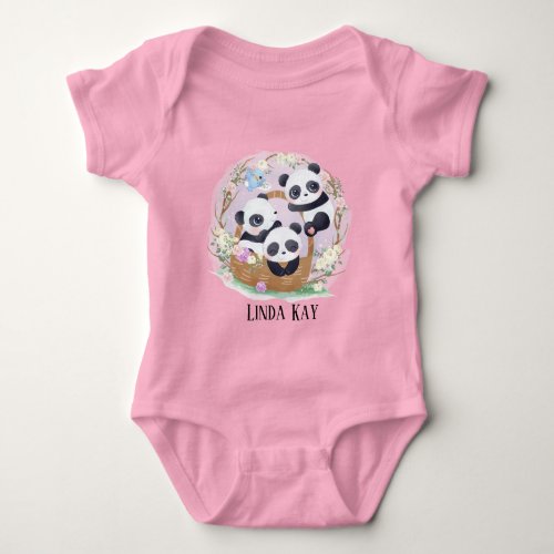 baby girl panda bears add name baby bodysuit