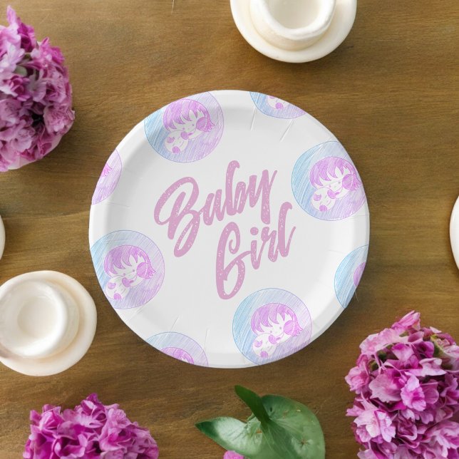 Baby Girl  Paper Plates (baby girl theme,birthday,wedding,baby shower,special occasion event paper plate party supplies)