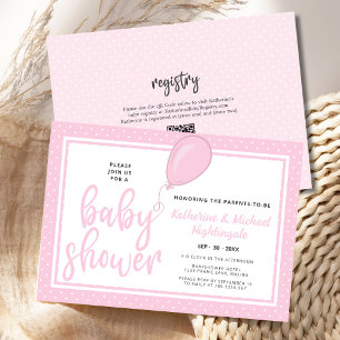Baby Girl Parents Pink QR Code Baby Shower Invitation