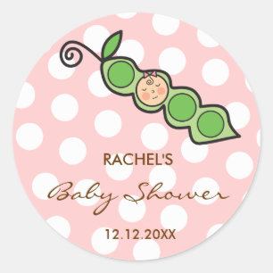 Baby Girl Pea in a Pod Pink Baby Shower Sticker