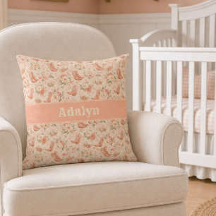 Baby Girl Peach Western Coquette Monogram Throw Pillow