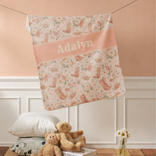 Baby Girl Peach Western Cowgirl Coquette Monogram Blanket