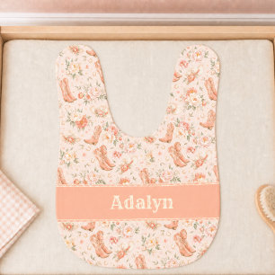 Baby Girl Peach Western Shabby Chic Monogram Bib