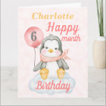 Baby Girl Penguin 6 Month Birthday Big Card<br><div class="desc">A cute 6 month baby penguin birthday card. The card features a baby girl penguin sitting on a cloud holding a balloon. A sweet design for any little girl who will be half a year old. A special card for your grandchild or niece. Personalize the big card by adding the...</div>
