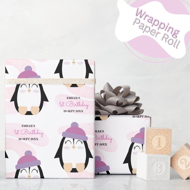 Baby Girl Penguin Wrapping Paper (Creator Uploaded)