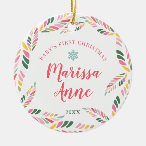 Baby Girl Personalized First Christmas Custom Ceramic Ornament