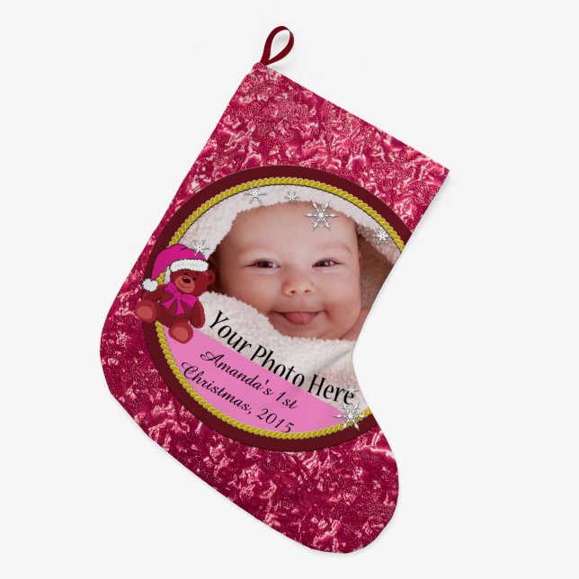 Baby Girl Personalized Large Christmas Stocking (Front (Hanging))