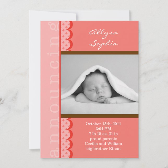 Baby Girl Photo Birth Announcement (Front)