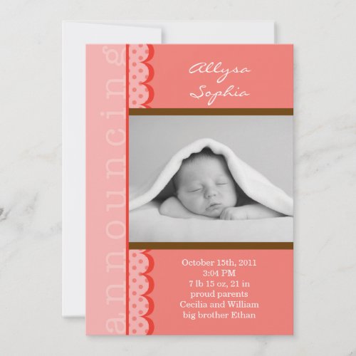 Baby Girl Photo Birth Announcement