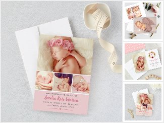 Baby Girl Photo Birth Announcement Cards