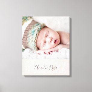 BABY GIRL PHOTO BIRTH DATE cute type blush pink Canvas Print