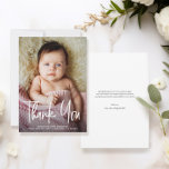 Baby Girl Photo Birth stats Modern Handlettering Thank You Card<br><div class="desc">Introducing our Baby Girl Photo Birth Stats Modern Handlettering Baby Shower Thank You Birth Announcement Card – a heartfelt and stylish way to share the joy of your little one's arrival. This card features modern hand-lettering, showcasing your baby girl's photo and birth statistics for a uniquely personalized touch. Customize the...</div>