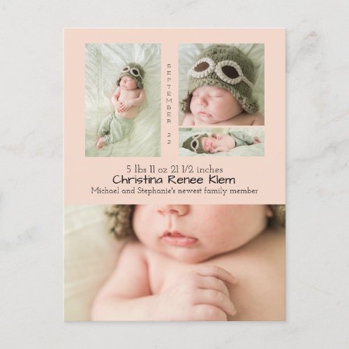 Baby Girl Photo Collage II Modern Birth Announceme Announcement Postcard