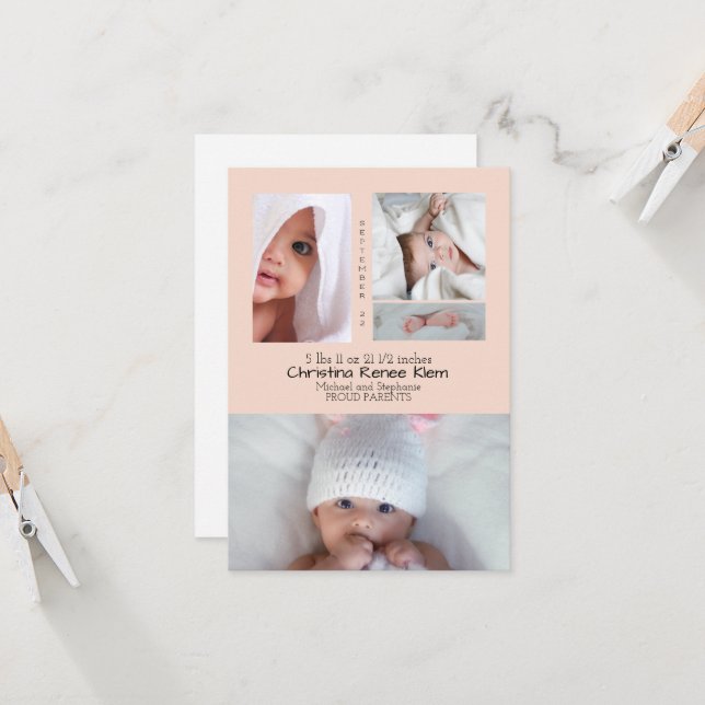 Baby Girl Photo Collage Peach Modern Birth  (Front/Back In Situ)