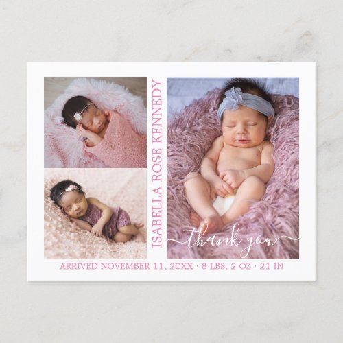 Baby Girl Photo Collage Script Birth Announcement  Postcard