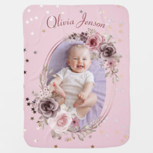 Baby Girl Photo Cute Elegant Modern Pink floral  Blanket
