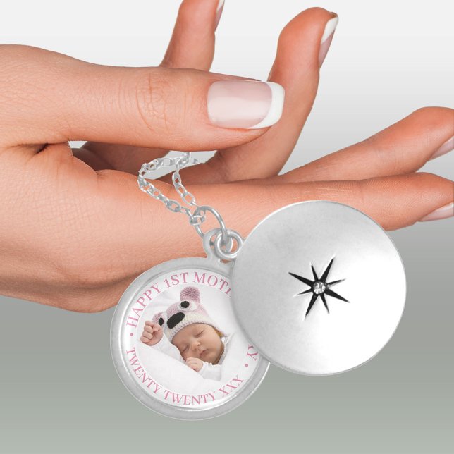 Baby Girl Photo Happy 1st Mothers Day Custom Year Locket Necklace (Creator Uploaded)