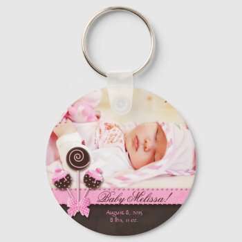 Baby Girl Photo Key Chain Cake Pops Pink by BabyDelights at Zazzle