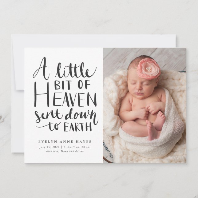 Baby Girl Photo Little Heaven Sent To Earth Birth Announcement (Front)