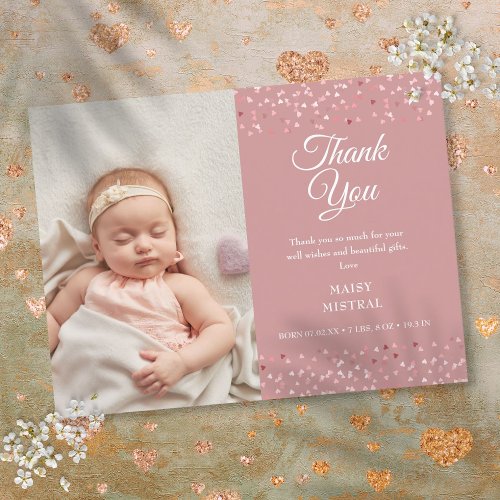 Baby Girl Photo Love Hearts Script Thank You Birth Announcement Postcard
