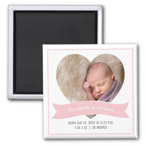 Baby Girl Photo Minimalist Birth Announcement Magnet