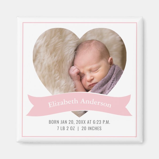 Baby Girl Photo Minimalist Birth Announcement Magnet (Front)