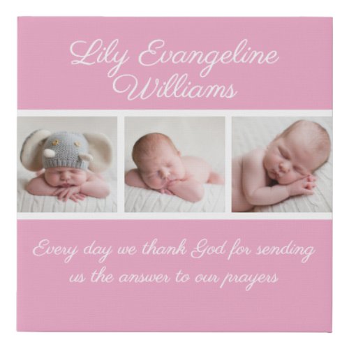 Baby Girl Photo Pink Collage Religous Quote Faux Canvas Print