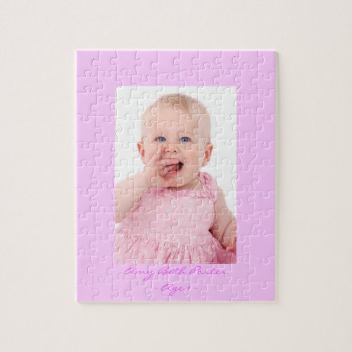 Baby Girl Photo Pink Frame with Name of Child Jigsaw Puzzle