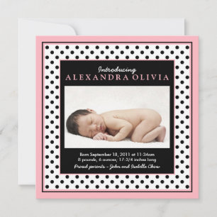 Baby Girl Photo Polka Dot Birth Announcement