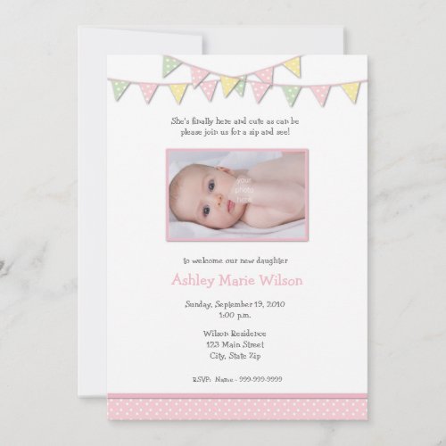 Baby Girl Photo Sip and See Invitation